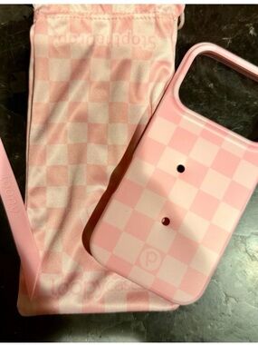 Loopy Case Pink Checkerboard with Matching Strap & Pouch iPhone 17 pro righty